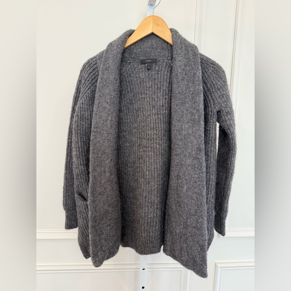 JCrew Wool Alpaca Blend Cozy Gray Open-Front Cardigan - Picture 1 of 7